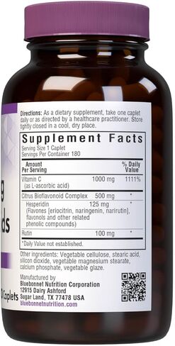 Bluebonnet Nutrition C-1000 mg Plus Bioflavonoids Caplets، فيتامين C 1000 mg، الحمضيات Bioflavonoids 500 mg، لصحة المناعة، خالي من الصويا، خالي من الغلوتين، غير معدل وراثيًا، كوشير، خالي من الألبان، نباتي، 180 كبسولة in Saudi Arabia