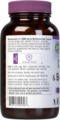 Bluebonnet Nutrition C-1000 mg Plus Bioflavonoids Caplets، فيتامين C 1000 mg، الحمضيات Bioflavonoids 500 mg، لصحة المناعة، خالي من الصويا، خالي من الغلوتين، غير معدل وراثيًا، كوشير، خالي من الألبان، نباتي، 180 كبسولة in Saudi Arabia