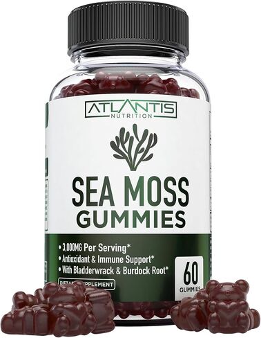 Irish Sea Moss Gummies - 3000MG - Formulated with Irish Sea Moss, Bladderwrack & Burdock Root. Rich in Essential Vitamins & Minerals - Rich in Antioxidants - Advanced Superfood Supplement - 60 Gummies in Saudi Arabia