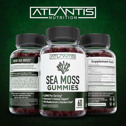 Irish Sea Moss Gummies - 3000MG - Formulated with Irish Sea Moss, Bladderwrack & Burdock Root. Rich in Essential Vitamins & Minerals - Rich in Antioxidants - Advanced Superfood Supplement - 60 Gummies in Saudi Arabia