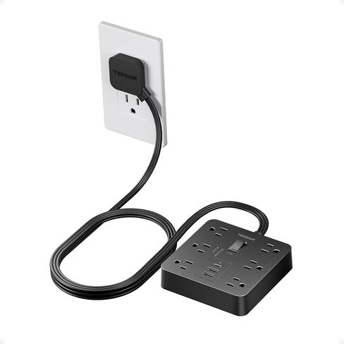 سلك تمديد مسطح بطول 15 قدمًا، شريط طاقة TESSAN Surge Protector مع 6 منافذ و3 منافذ USB (1 USB C)، 1700 جول، سلك طاقة طويل أسود لسطح المكتب للمنزل والمكتب وغرفة النوم المدرسية in Saudi Arabia
