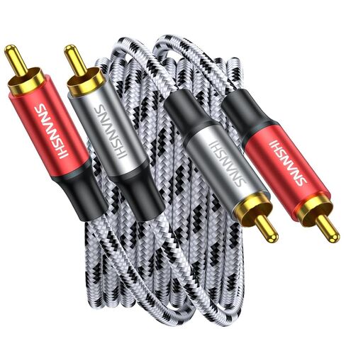 SNANSHI RCA كابل 20FT- 2RCA ذكر إلى 2RCA ذكر كابل صوت ستيريو نايلون مضفر، مزدوج محمية RCA إلى RCA كابل الصوت لمضخم المسرح المنزلي نظام هاي فاي مكبر صوت السيارة in Saudi Arabia
