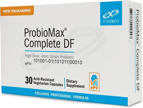 XYMOGEN ProbioMax Complete DF - مكمل بروبيوتيك 45 مليار وحدة تشكيل مستعمرة - جرعة عالية، متعدد السلالات، بروبيوتيك خالي من منتجات الألبان مع اكتوباكيللوس أسيدوفيلوس + بيفيدوباكتريوم لاكتيس HN019 (30 كبسولة) in Saudi Arabia