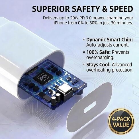 TT&C 20W USB C شاحن كابل شحن سريع بلوك سلك 6.6 قدم لـ iPhone 15، 15 Plus، 15 Pro، 15 Pro Max، 2021/2020/2018 iPad Pro 12.9 Gen 5/4/3، iPad Pro 11 Gen 3/2/1 ، شاحن آيباد إير 4، 2 عبوة in Saudi Arabia
