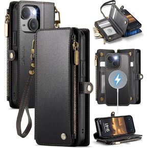 حافظة Defencase لهاتف iPhone 15 Plus، حافظة لهاتف iPhone 15 Plus للنساء والرجال، حافظة هاتف متينة من جلد البولي يوريثان بحزام مغناطيسي بسحاب وحامل بطاقات لهاتف iPhone 15 Plus [6.7 بوصات]، وردي وردي in Kuwait