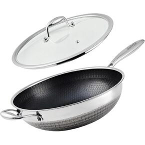 Garvee Wok Pan, 13 Inch Stainless Steel Woks with Lid, Non Stick Stainless Steel Woks for Induction, Hybrid，Electric, Gas, Halogen, All Stoves, Professional PFOA Free Cookware, Dishwasher in Saudi Arabia