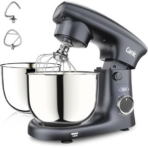 Camic Stand Mixer, 4.2QT+5.3QT Two bowls Electric Food Mixer, 10 Speeds with Digital setting 3-IN-1 Kitchen Mixer for Baking Cakes Cookie Bread Salad with Egg Whisk,Dough Hook,Flat Beater (Black) in Kuwait