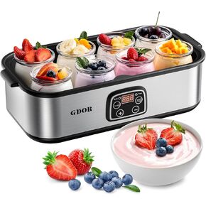 GDOR Yogurt Maker Machine with Temperature Control, 48H Timer Digital Greek Yogurt Machine with 8×6oz BPA-Free Glass Jars, Stainless Steel in Kuwait