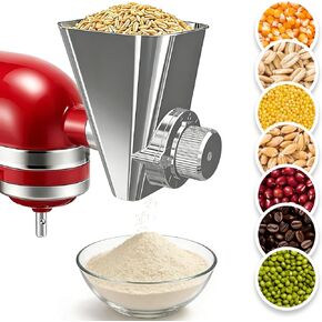 2026 مرفق مطحنة الحبوب لخلاط حامل KitchenAid، مطحنة دقيق معدنية بالكامل 9 مستويات لمساعد المطبخ، مناسبة لطحن القمح والذرة والشوفان والدخن وحبوب القهوة in Kuwait
