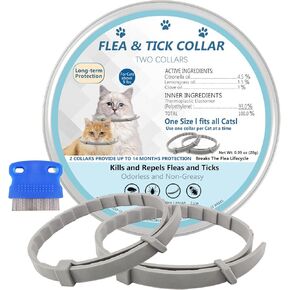 Flea and Tick Collar for Cats, 2 Pack Flea Collar for Cats, Offers 12 Months Protection, Waterproof, Adjustable, One Size Fits All Cat, Light Blue in Kuwait