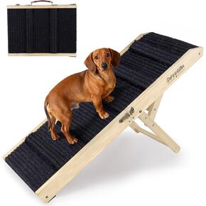 Dog Ramp for Bed - Foldable Small Medium Dog Ramp for Couch - 6 Adjustable Height from 13" to 22" - Stairs with High Traction Mat& Platform - Wooden Ramp for Dogs to Get on Bed Couch Car Up to 110LB in Kuwait