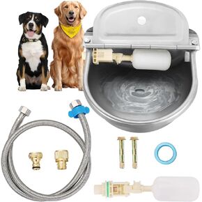 Automatic Animal Drinking Water Bowl, 304 Stainless Steel Livestock Waterer with Float Valves, 39" Pipe Hose, 1/2" to 3/4" Adapter, Water Trough for Dog, Horse, Goat, Pig, Cow in Kuwait