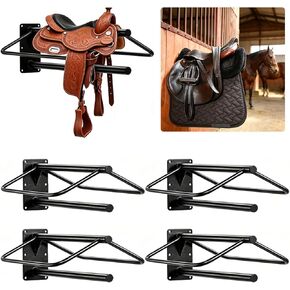 Youlina 4 Pack Wall Mounted Saddle Rack with Pad Bar, Heavy Duty Black Horse Saddle Stand for English & Western Saddles, Sturdy Storage for Saddle Pads & Blankets in Saudi Arabia