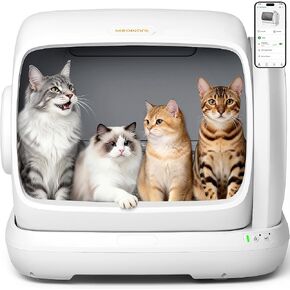 صندوق فضلات القطط ذاتي التنظيف من MeoWant، صندوق فضلات القطط التلقائي ذو مساحة كبيرة جدًا بسعة 106 لتر، مثالي للقطط المتعددة، مستشعر أمان، مضاد للقرص، تحكم في التطبيق، خالٍ من الرائحة مع حصيرة وبطانة in Kuwait