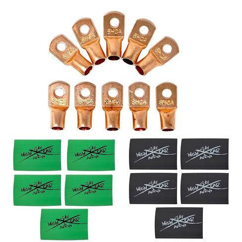 Sky High Car Audio (10) 1/0 Gauge Copper Ring Terminals 3/8" Green/Black Heat Shrink Tubing LUGS in Saudi Arabia