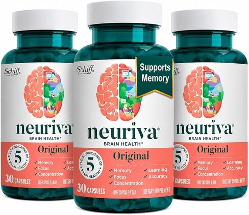أداء الدماغ الأصلي من NEURIVA (30 قطعة)، مكمل دعم الدماغ بمكونات طبيعية، 1 قطعة (عبوة من 3 قطع) in Kuwait