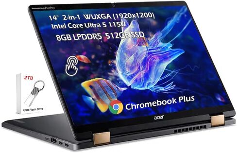 Acer Chromebook Spin 714 14" WUXGA Touchscreen 2-in-1 Laptop, 13th Gen Intel 10-Core i5-1335U (Beat i7-1270P), 8GB LPDDR4X RAM, 256GB PCIe SSD, WiFi 6E, Bluetooth 5.2, Backlit Keyboard, Chrome OS in Saudi Arabia