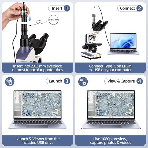 سويفت كاميرا رقمية بدقة 1.3 ميجابكسل للمجهر، حامل العدسة العينية، اتصال USB 2.0، التصوير الفوتوغرافي الملون والفيديو، متوافقة مع ويندوز وماك in Kuwait