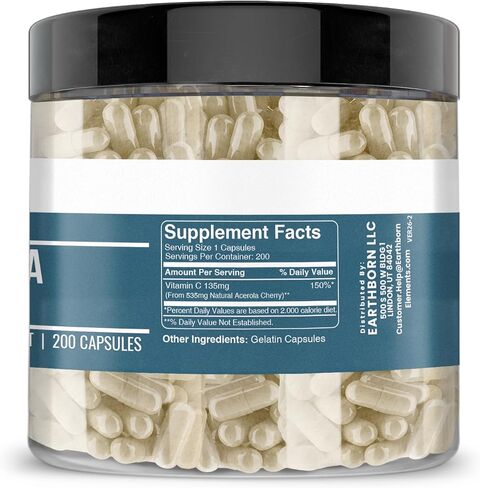 Earthborn Elements Acerola Cherry 200 كبسولة، نقية وغير مخففة، بدون إضافات in Saudi Arabia