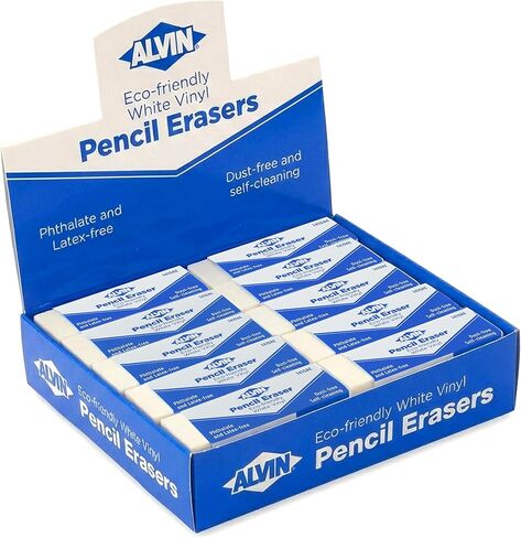 ALVIN White Vinyl Pencil Erasers Pack, Latex-Free, Ideal for Geometry, Drafting, and Engineering, Drawing, Architecture, and Art - Box of 20 in Saudi Arabia