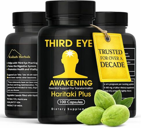Third Eye Awakening - Organic Haritaki Capsules- Kailash Herbals-100 Capsules- 650 mg Each-Terminalia chebula- Vegan in Saudi Arabia