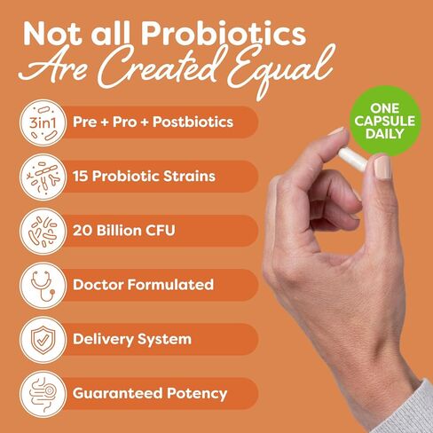 Probulin Total Care = Prebiotics + Probiotics + Postbiotics for Total Gut Health & Immune Support - Shipped Cold & Protected - 20 Billion CFU - 15 Probiotic Strains, 30 Vegan Capsules (Pack of 3) in Saudi Arabia