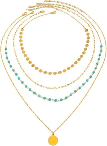 Layered Gold Necklaces for Women Stack Boho Turquoise Western Coin Pendant Necklace Country Concert Beach Fashion Jewelry Gift in Saudi Arabia