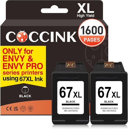 COCCINK 67XL Ink Cartridge Replacement for HP Ink 67 XL Black for DeskJet 2700 2723 2752 2755e 2800e 2855e4133 4152 4155e Envy 6000 6055 6458 6475 Printer Ink (2 Black) in Saudi Arabia