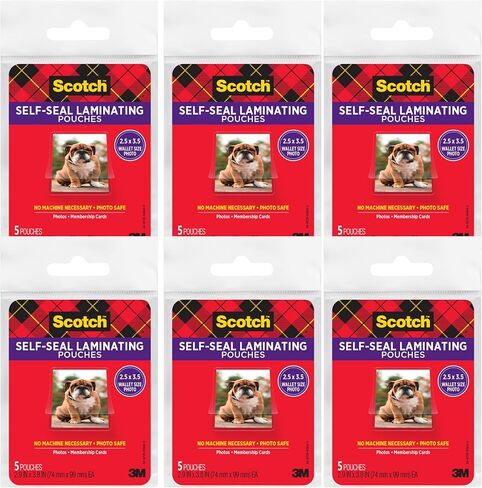 Scotch Self-Sealing Laminating Pouches, Wallet Photo Size, Glossy Finish, 2 1/2 in. x 3 1/2 in., 5 Pouches in Kuwait