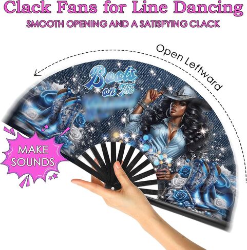 Boots on The Ground Fan - 26" Large Fans for Line Dancing, Western Clack Fans, Cowgirl Cowboy Hand Folding Fans for Women Foldable, Popping Fans for Dance Party Festival Wedding Decorations in Saudi Arabia