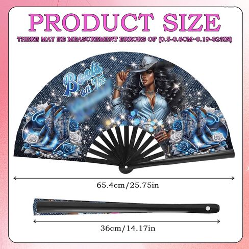 Boots on The Ground Fan - 26" Large Fans for Line Dancing, Western Clack Fans, Cowgirl Cowboy Hand Folding Fans for Women Foldable, Popping Fans for Dance Party Festival Wedding Decorations in Saudi Arabia