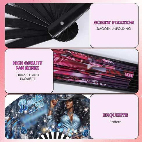 Boots on The Ground Fan - 26" Large Fans for Line Dancing, Western Clack Fans, Cowgirl Cowboy Hand Folding Fans for Women Foldable, Popping Fans for Dance Party Festival Wedding Decorations in Saudi Arabia