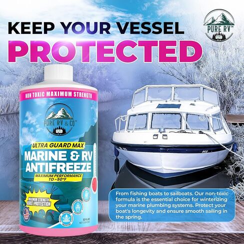 Ultra Guard Max RV Antifreeze -50°F | Non-Toxic Pink Marine Antifreeze | Potable Water Safe Glycerin Formula | Camper, Boat, Pool Winterizing Fluid | Made in USA, 32oz Bottle in Saudi Arabia