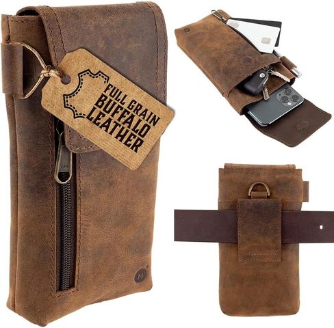 Genuine Leather Phone Holster for Men Belt Clip Style – Durable, Handcrafted Cell Phone Holsters – Horizontal Cell Phone Holder for Belt w/Magnet Closures – Cell Phone Belt Holder for Men by Moonster in Saudi Arabia