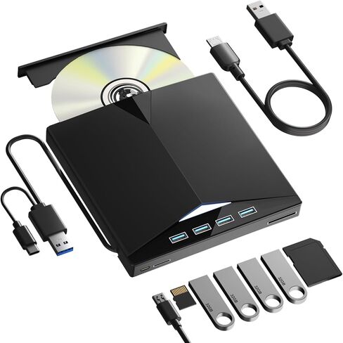 محرك أقراص DVD خارجي Yaeonku، USB 3.0 & Type-c محمول +/-RW مشغل DVD لناسخ الأقراص المضغوطة متوافق مع أجهزة الكمبيوتر المحمول المكتبية Windows Linux MacOS in Saudi Arabia