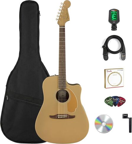Fender Redondo Player Acoustic Electric Guitar Bundle with Midnight Blue Gig Bag, Strap, Clip-on Tuner, Strings, String Winder, Picks, and Austin Bazaar Instructional DVD - Natural in Saudi Arabia
