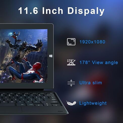 لابتوب زاوفيبو 11.6 انش، تابلت ويندوز 10 هوم 6+128GB، لابتوب 2 في 1 بشاشة لمس 1920×1080 FHD بشاشة كبيرة 1920×1080 يأتي مع دعامة وكيبورد قوي 5000mAh - اسود in Saudi Arabia