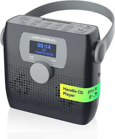 مشغل أقراص مضغوطة MONODEAL محمول، مشغل أقراص مضغوطة بلوتوث Boombox مع مكبرات صوت، راديو FM محمول ( 𝗶𝗺𝗲𝗿، USB، مقبس سماعة الرأس، مصدر طاقة البطارية، 𝟲𝗪) in Kuwait