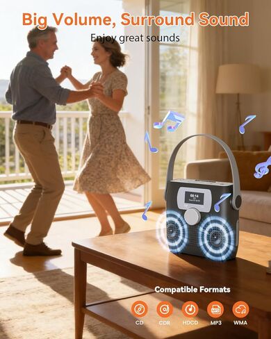 مشغل أقراص مضغوطة MONODEAL محمول، مشغل أقراص مضغوطة بلوتوث Boombox مع مكبرات صوت، راديو FM محمول ( 𝗶𝗺𝗲𝗿، USB، مقبس سماعة الرأس، مصدر طاقة البطارية، 𝟲𝗪) in Kuwait