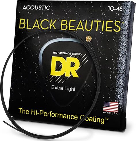 DR Strings Acoustic Guitar Strings, Black Beauties - Black Coated, 10-48 in Saudi Arabia