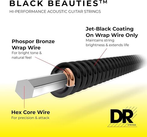 DR Strings Acoustic Guitar Strings, Black Beauties - Black Coated, 10-48 in Saudi Arabia