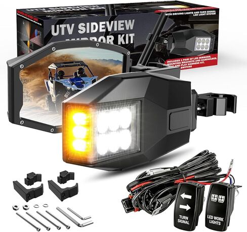 CO LIGHT UTV Side View Mirrors Aluminium with White LED Lights Amber Blinker Turn Signal Street Legal Kit, Tube Clamp Fits 1.75"-2" Roll Cage Bar for Side By Side UTV Polaris RZR XP Can-Am X3 Yamaha in Saudi Arabia