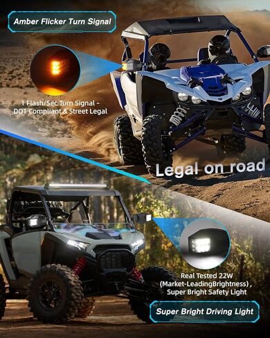 CO LIGHT UTV Side View Mirrors Aluminium with White LED Lights Amber Blinker Turn Signal Street Legal Kit, Tube Clamp Fits 1.75"-2" Roll Cage Bar for Side By Side UTV Polaris RZR XP Can-Am X3 Yamaha in Saudi Arabia