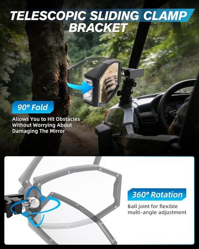 CO LIGHT UTV Side View Mirrors Aluminium with White LED Lights Amber Blinker Turn Signal Street Legal Kit, Tube Clamp Fits 1.75"-2" Roll Cage Bar for Side By Side UTV Polaris RZR XP Can-Am X3 Yamaha in Saudi Arabia