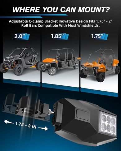 CO LIGHT UTV Side View Mirrors Aluminium with White LED Lights Amber Blinker Turn Signal Street Legal Kit, Tube Clamp Fits 1.75"-2" Roll Cage Bar for Side By Side UTV Polaris RZR XP Can-Am X3 Yamaha in Saudi Arabia