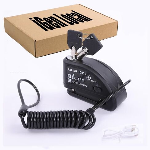 قفل فرامل أقراص إنذار الدراجات النارية - USB قابلة لإعادة الشحن ، 130 صوت ديسيبل ، مضاد للسرقة ومقاومة للماء ، مناسبة لمختلف نماذج الدراجات والدراجات النارية. مع تذكير الحبل و مفصل السداسي. (أحمر) in Kuwait