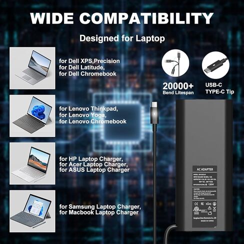 شاحن كمبيوتر محمول USB C 65W 45W لسلك محول طاقة الكمبيوتر Lenovo Type C - Thinkpad T480 T490 T480s T490s T580 T590 e480 e590 X1، Yoga C740 C940 C930 920 C630 730 720 7i، Chromebook 100e 300e 500e 2nd in Kuwait