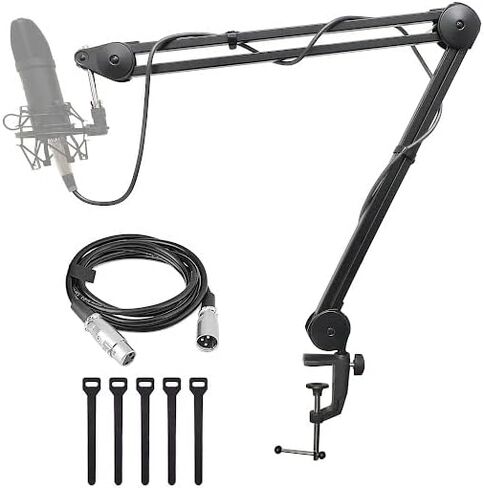 AxcessAbles Large Heavy Duty Desk Mounted Microphone Boom Stand with 3.3ft Extension and 6ft XLR Cable | 5LB Capacity | Podcast Boom for Large Condenser Mic | Desktop Boom Mic Stand in Saudi Arabia