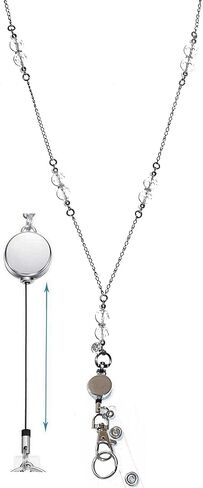 Hidden Hollow Beads Retractable Badge Reel, Chain Turquoise Women's Beaded Lanyard, Strong, ID Card Holder, Keys Teacher Nurse Cruise Key Keychain in Saudi Arabia
