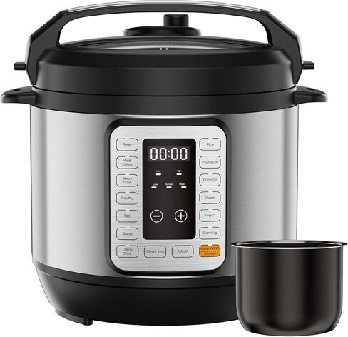 DUMOS Electric Pressure Cooker 16-in-1, 8QT Programmable Multi Cooker with 12 One-Touch Presets, Soup Steam Yogurt and More, Ceramic Inner Pot Delay Start & Keep Warm, Includes Recipe Guide, Silver in Kuwait